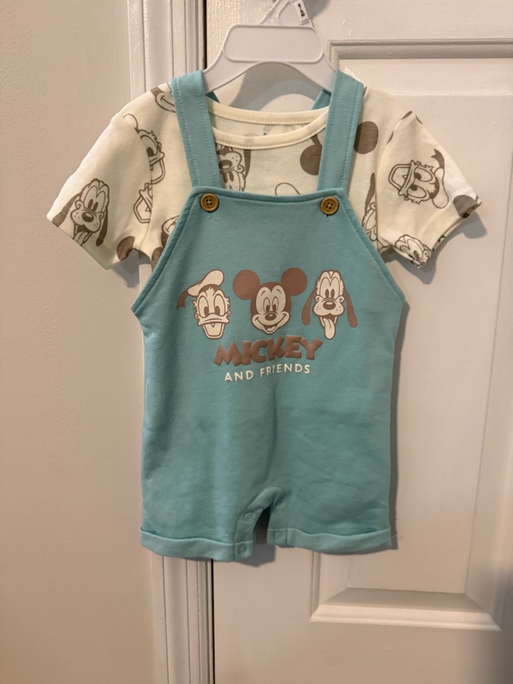 Disney Baby Aqua and Cream Mickey Romper Set
